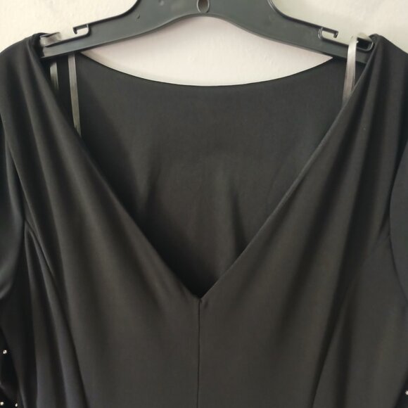 Marina Women's Sz L Black Cocktail Dress Beaded Black Long Sleeve‎ Midi NWT - Picture 15 of 16